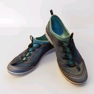 ECCO Arizona Sneakers Shoes Womens 39 8.5 Gray Green Toggle Casual Leather Mesh